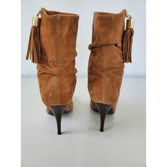 Michael Kors VIENNA BARLEY Brown Suede Tassel Side Zip Mid-Calf Heeled Boots 8 M - Picture 5 of 11